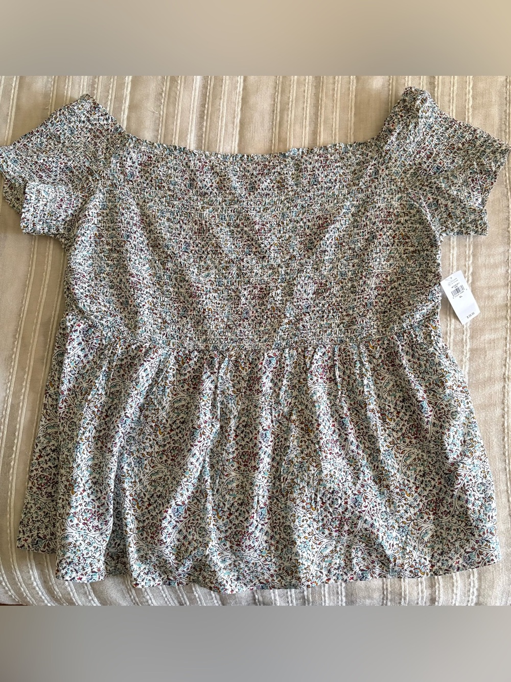 Old Navy Floral Smocked Off-Shoulder Peplum Top - White with Multi-Color Print